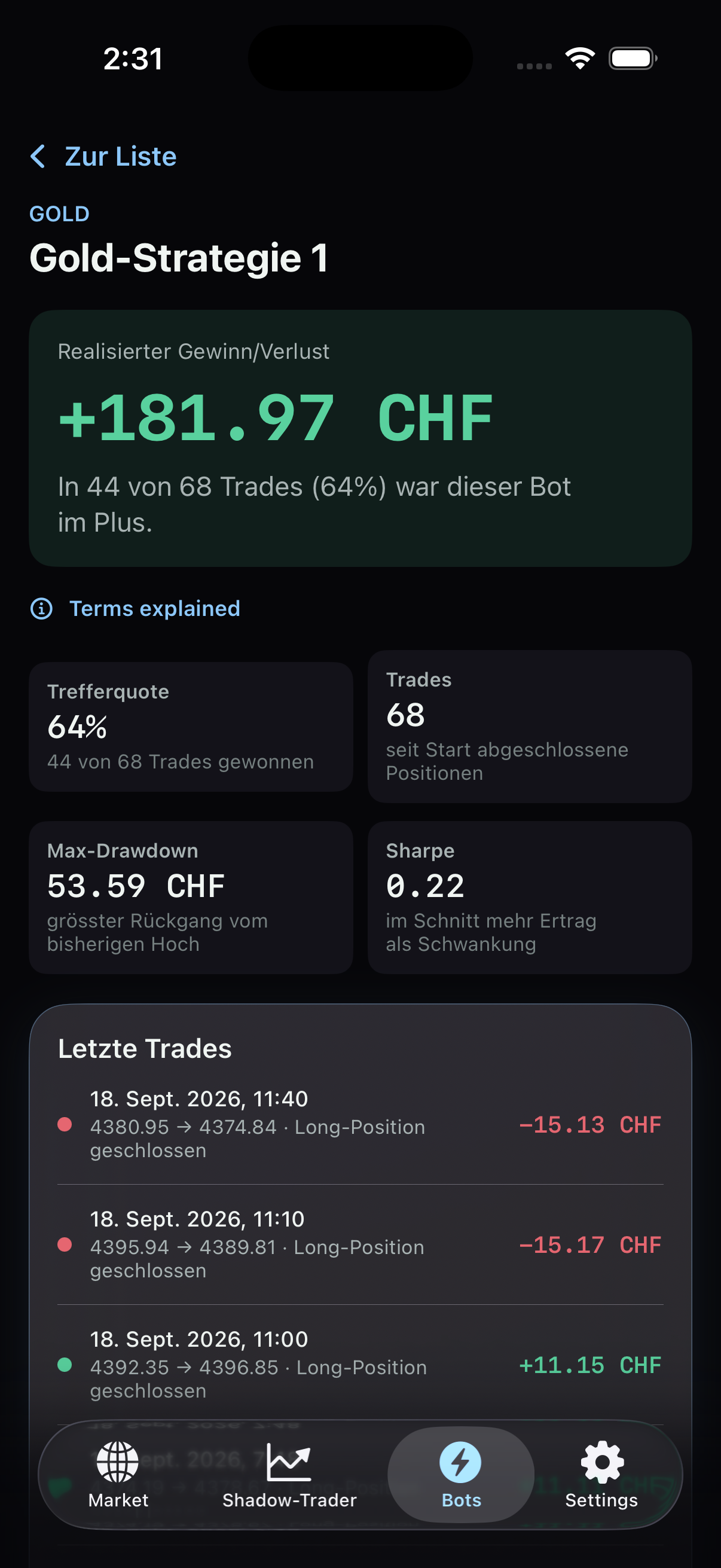 A real, profitable bot in the Stratix app: Gold Strategy 1